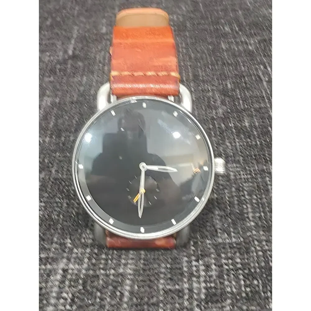 MVMT Revolver Minimalist Watch 41mm Silver Black Dial Brown Leather New Battery